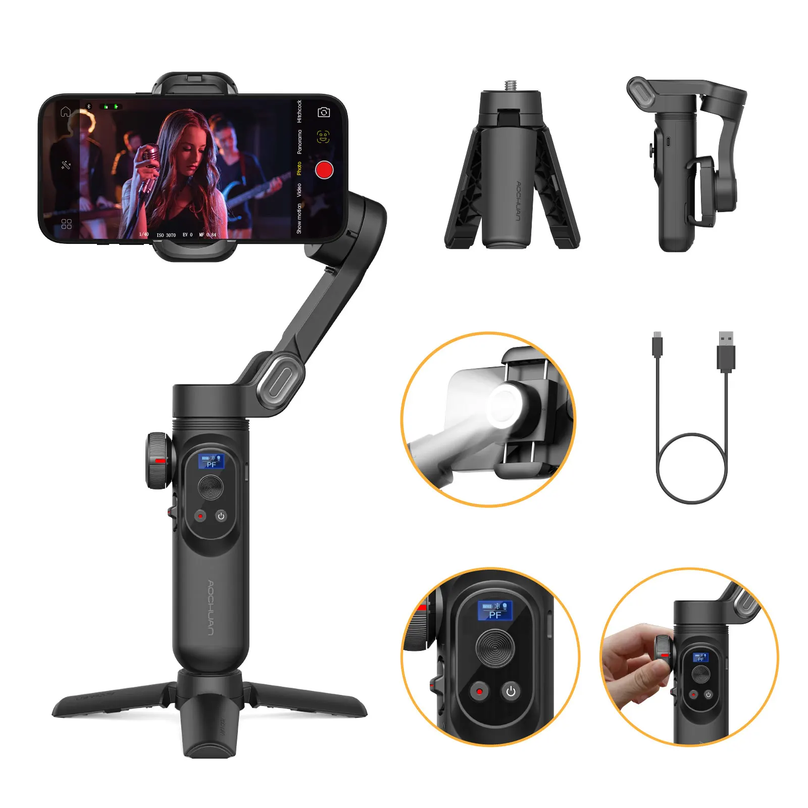 Smart XPro Smartphone 3 Axis Gimbal Stabilizer For iPhone and Android Smartphone Shooting Video With fill light effect