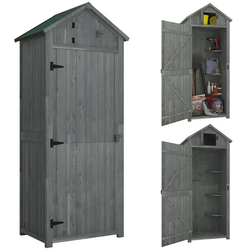 Abri de jardin en bois, abri à outils résistant aux intempéries 77x54.2x179cm, abri de jardin avec porte, toit à pignon, armoire à outils avec étagères, abri à outils pour jardin, patio, gris+vert