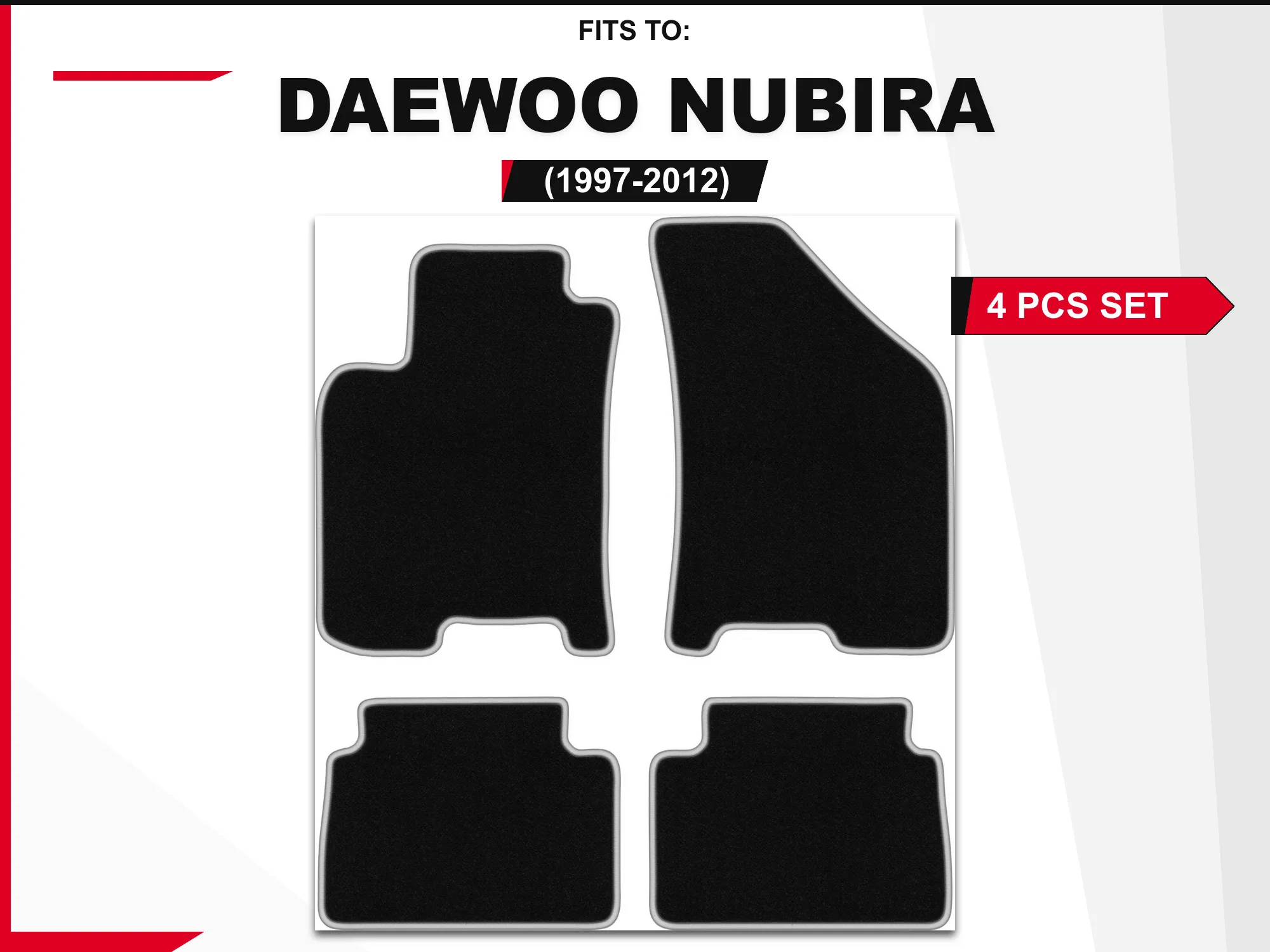 Tapis en velours pour Daewoo Nubira 1997-2012, berline et break, noir et argent, ensemble de tapis de voiture assortis, revêtements de sol de voiture.