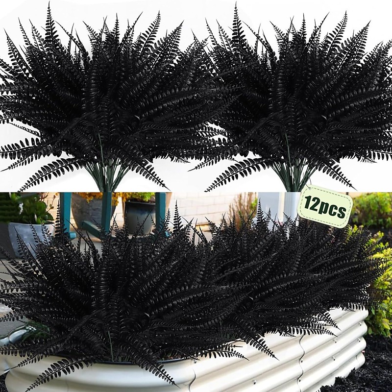 12PCS Artificial Boston Fern Plants, UV Resistant Faux Greenery Bushes, Realistic Plastic Fake Fern Leaves for Outdoor Planters, Porch, Patio, Garden, Farmhouse, Office, Indoor Home Halloween Decor