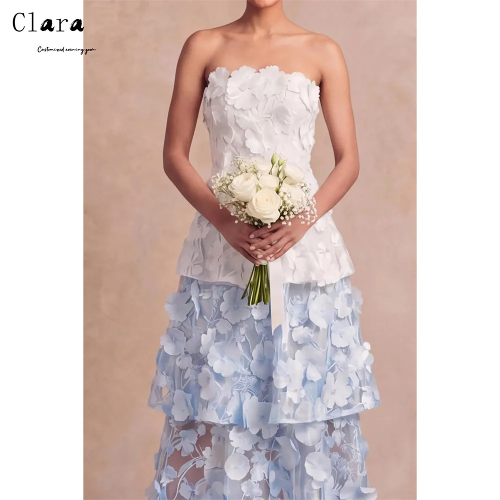 Clara Custom A-line Flower Square Neck Backless Evening Dresses Woman Elegant Woman Dress Women's Evening Dress for Weddings