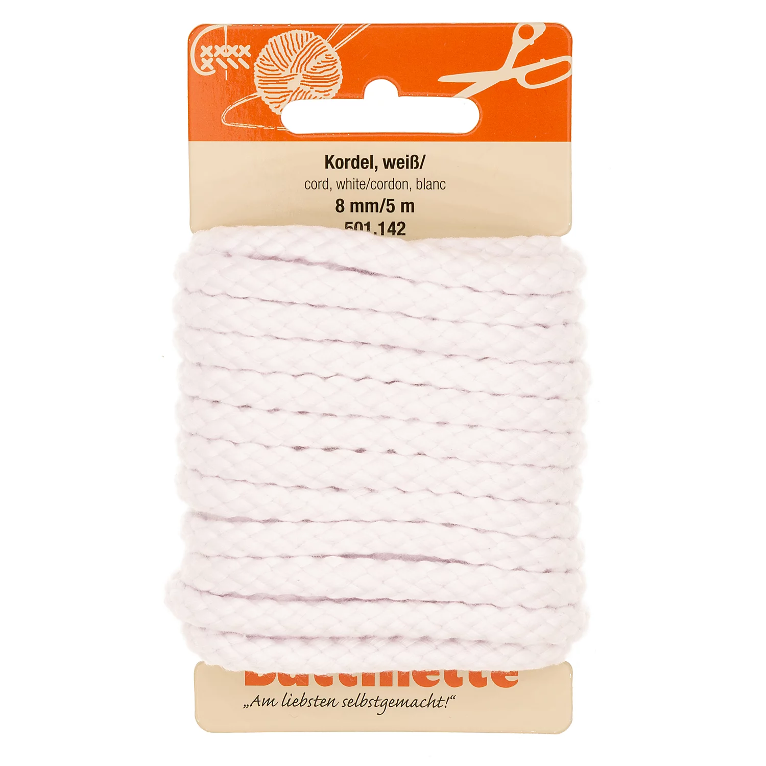 buttinette Baumwoll-Kordel für Bekleidung, weiß, 8 mm Ø, Länge: 5 m