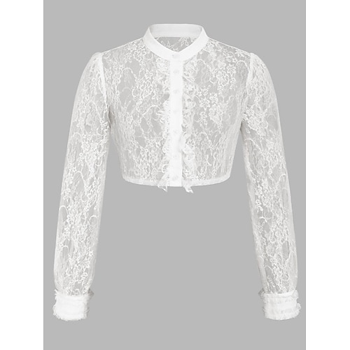 Oktoberfest Blouse Dirndl Dentelle Floral Pur Mao Col montant Manches longues Femme de ménage Bavarois Alpin Patrimoine Prairies Femmes Carnaval Fête de la Bière Tissu de style traditionnel