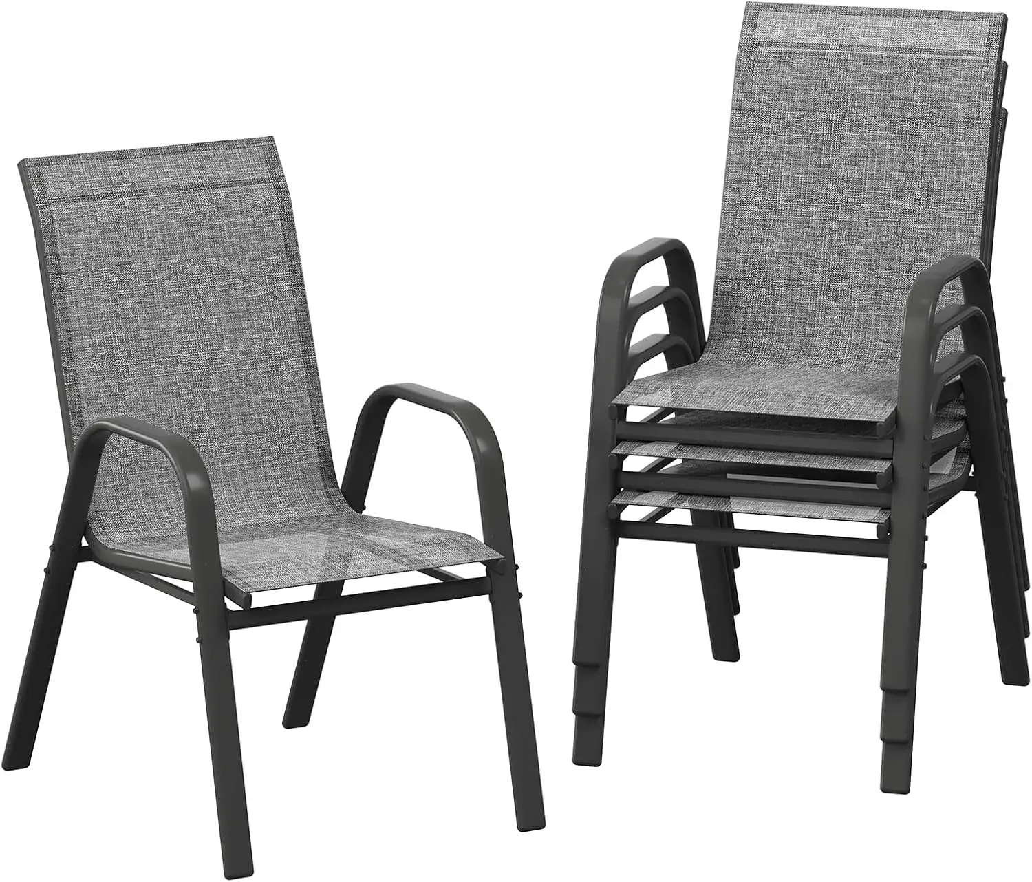 Gartenstühle 4er-Set Stapelbar - Textilene Stapelstühle mit Robustem Stahlgestell, Wetterfeste Terrassenstühle & Balkonstühle, Outdoor-Stuhlset für Garten, Balkon & Terrasse