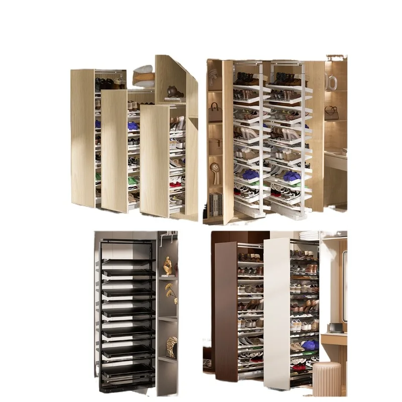 Pull-out shoe rack Household stainless steel with roller Stair push-pull shoe cabinet Built-in shoes