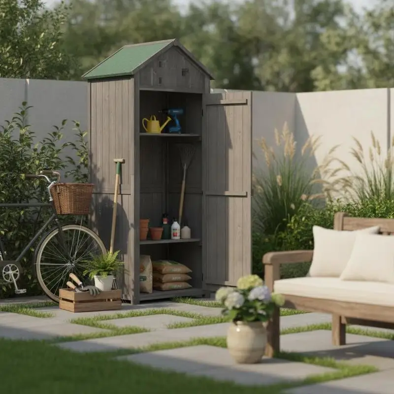 Abri de jardin en bois, abri à outils résistant aux intempéries 77x54.2x179cm, maison de jardin avec porte, toit en pente, armoire à outils avec étagères, abri de jardin pour jardin, terrasse,