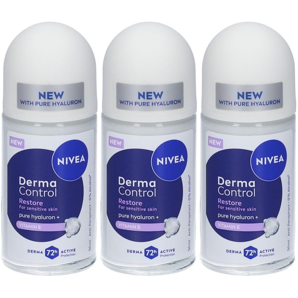 Nivea Derma Control Restore Deodorante Roll-on per Pelle Sensibile 3x5