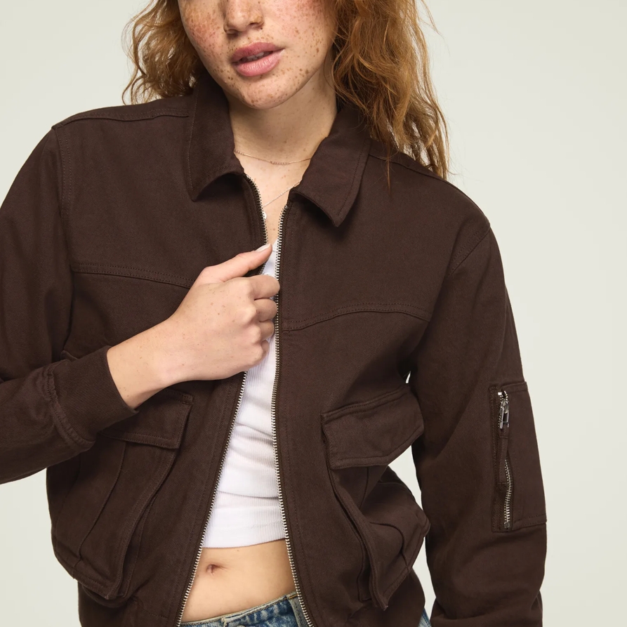 Lucky Brand Lucky Legend Bomber Jacket - Women's Clothing Outerwear Jackets Coats in Chocolate Factory Wash, Size M