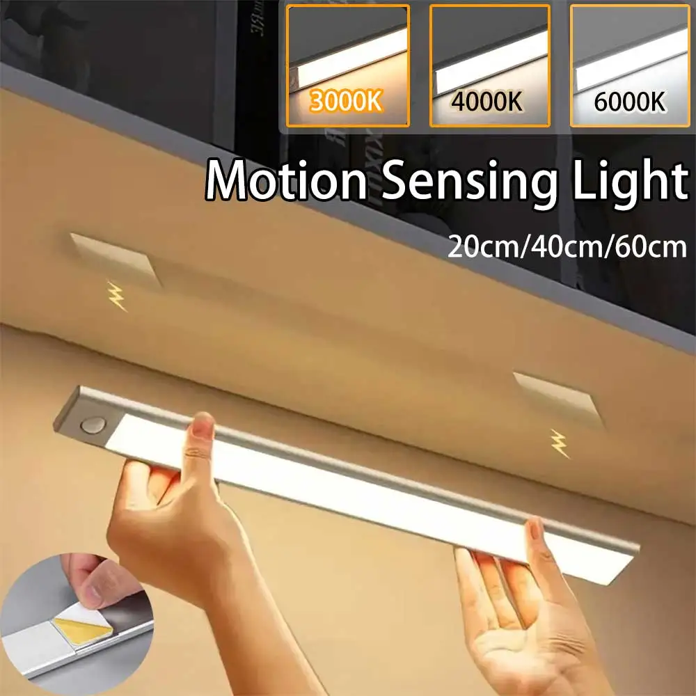 Neue 20/40/60cm Bewegungssensor-Leuchte, Kabellose LED-Nachtlampe USB-Aufladbare Nachtlampe Schrank-Garderobenlampe Unterbauleuchte für Küche
