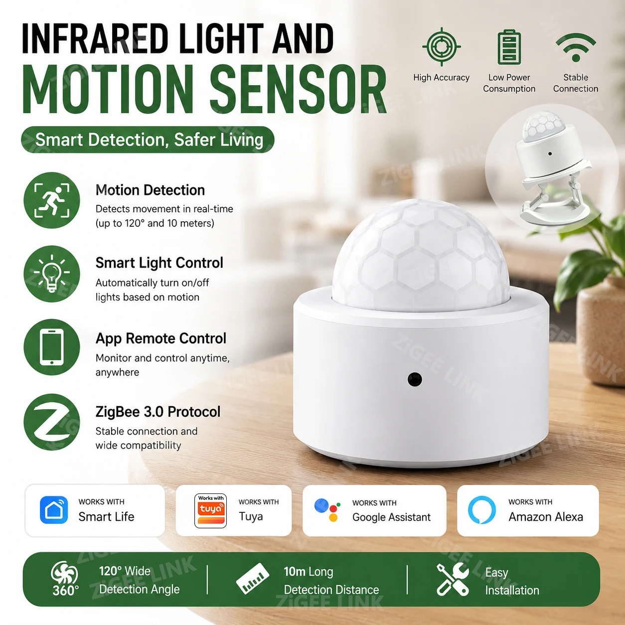 Zigbee3.0 Mini PIR Bewegungsmelder Drahtloser Infrarot-Körperdetektor Smart Life APP Sicherheitsalarm-Erinnerung Alexa Google Home