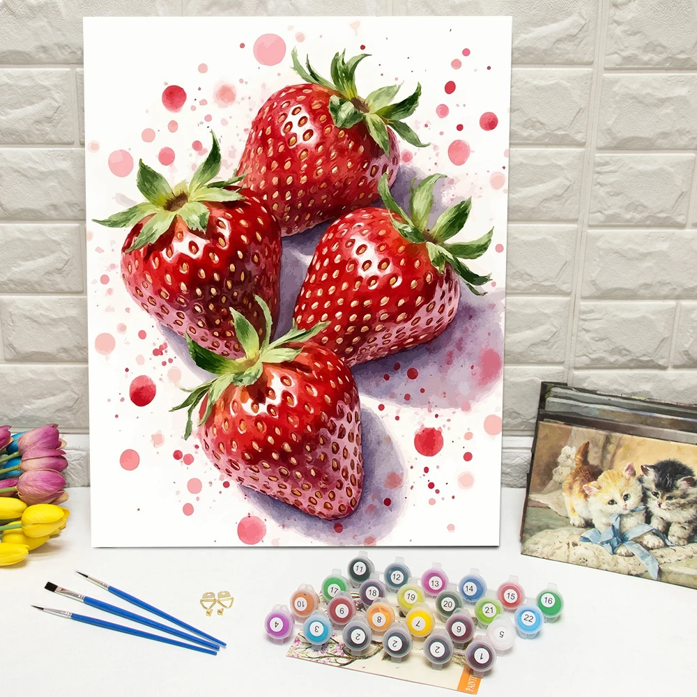 Peinture par numéros fraise Kit de bricolage pour adultes peinture à l'huile numérique dessin de fruits sur toile peint à la main bricolage cadeau décor à la maison