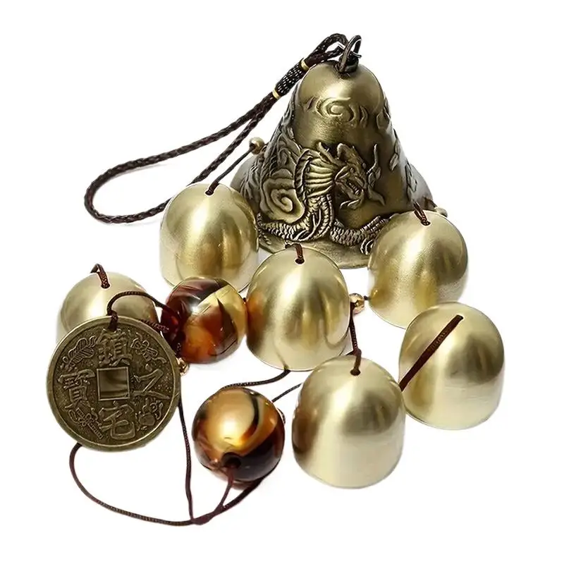 * New! 6 Copper Bells Outdoor Metal Wind Chimes - Decorative Hanging Ornament For Yard & Garden, Ideal For Home Outdoor Decorati