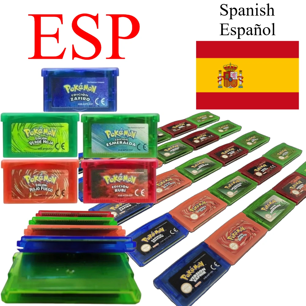 España GBA Game Pokémon Series 32 Bit Video Game Cartridge Console Card Pokémon ESP Emerald FireRed Ruby LeafGreen Sapphire