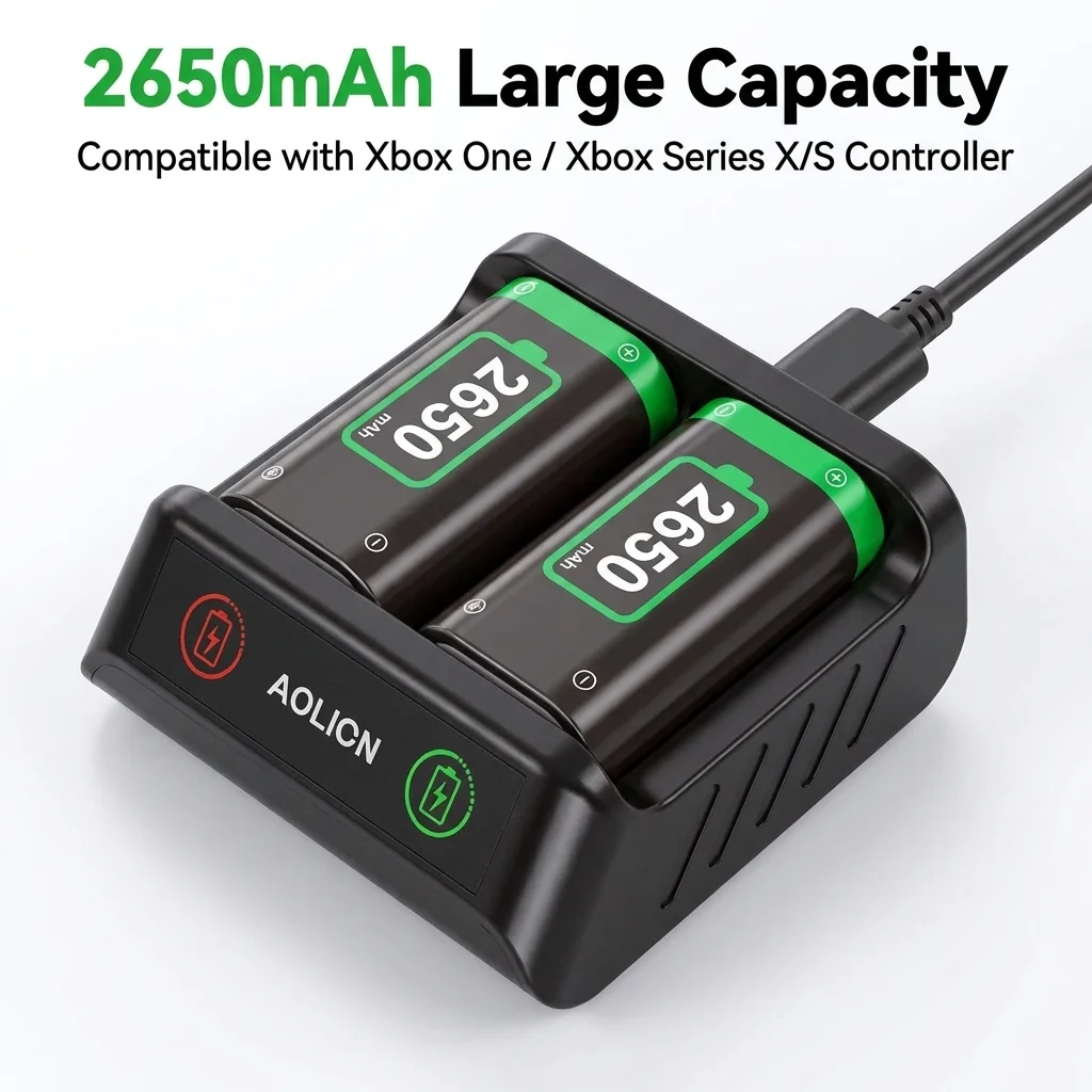 PURFIELD 2×2600mAh Rechargeable Battery Pack for Xbox Series X/S Xbox One S/X Controller, Wireless Game Controller Battery