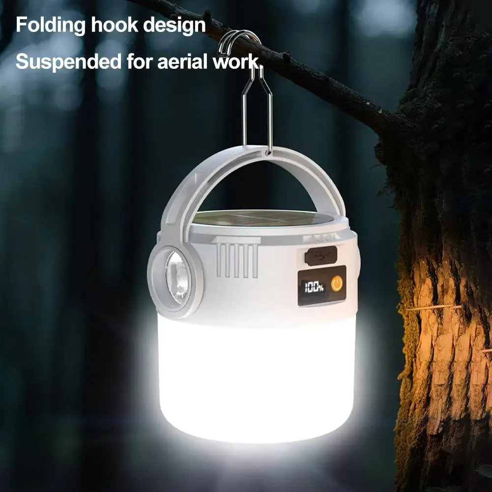 Outdoor Solar-Campinglampe Wiederaufladbare LED-Campinglampe COB mit Digitalanzeige für Bergcamping
