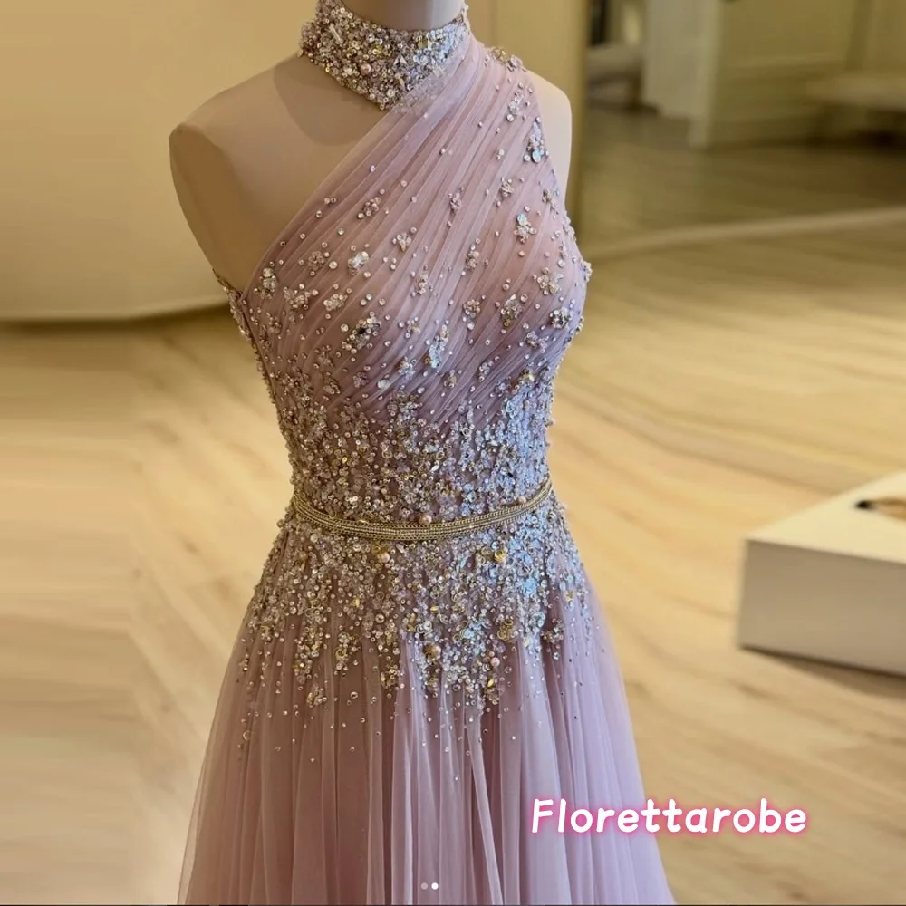 Customized Chiffon Pink Elegant Evening Dress Luxury Beads Sequins Prom Dresses Woman High Quality A-Line Party Gowns