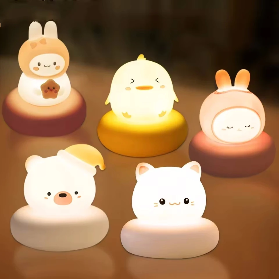 Niedliches Tier-Nachtlicht, Neuheit, 3-stufig dimmbar, Nachtlicht für Kinderzimmer, wiederaufladbar, USB-Tischlampe zum Stillen, Kleinkind, Baby