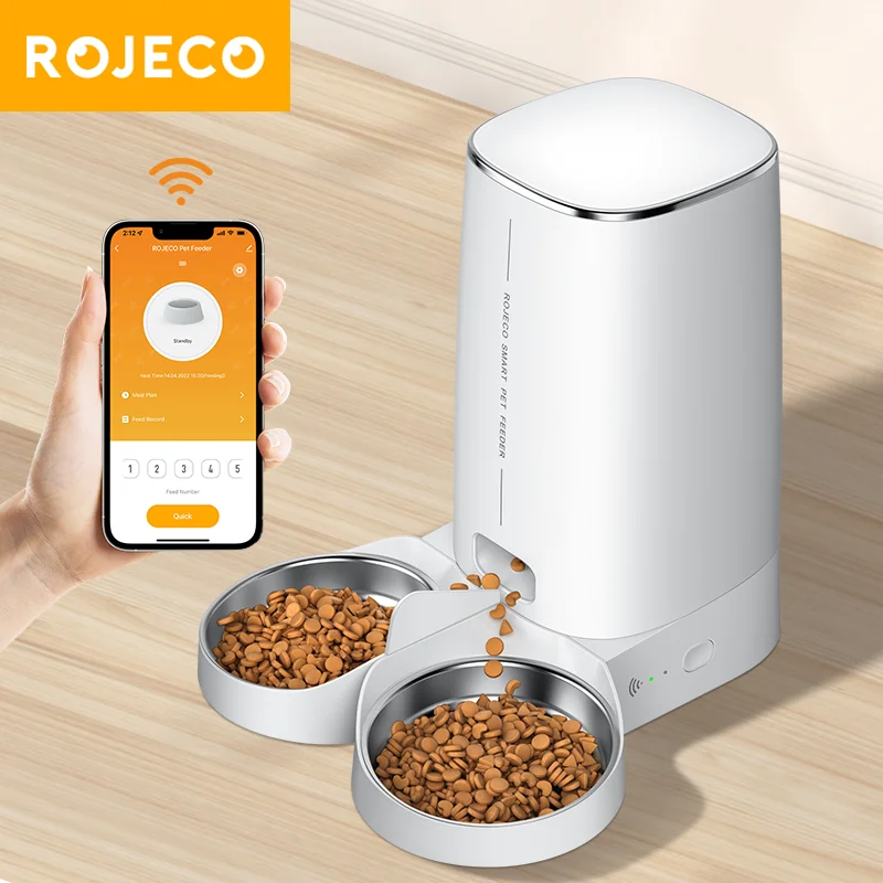 ROJECO Automatische Katze Feeder Haustier Smart Katzenfutter Kibble Dispenser Fernbedienung Auto WiFi Doppel Feeder Für Katzen Hund Zubehör