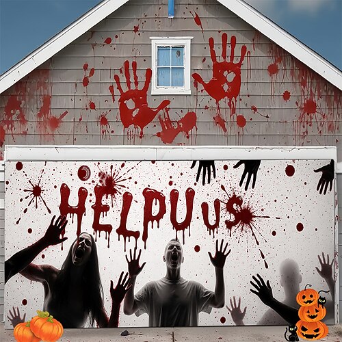 striscione di Halloween per la porta del garage, copertura per porta del garage esterna, decorazioni di Halloween per la casa, decorazioni per il giardino della casa stregata, forniture per feste di