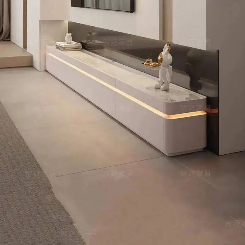 Meuble TV Blanc de Chambre, Design Nordique de Luxe, Organisateur Universel, Meuble TV avec Rangement, Meuble pour Haut-parleurs, Meuble Gain de Place