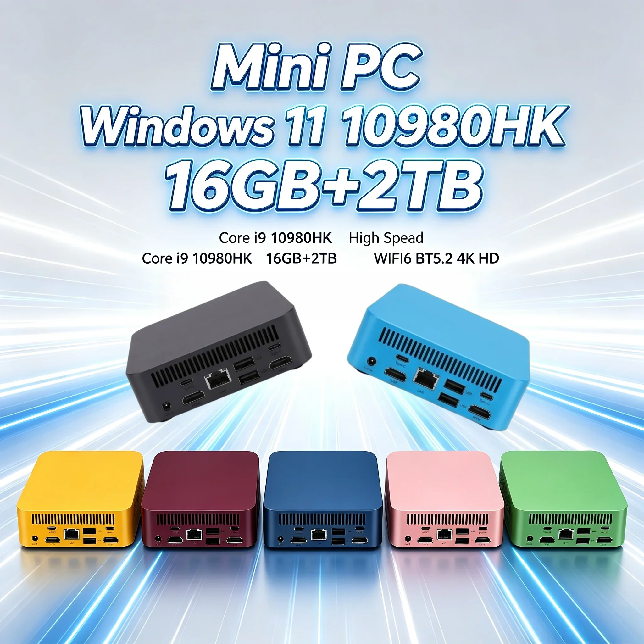 Intel Core I9 10980HK Mini PC 1/2TB SSD Windows 11 Small Pocket Computer 16GB RAM WIFI6 BT5.2 Gaming Computer 4K Desktop PC