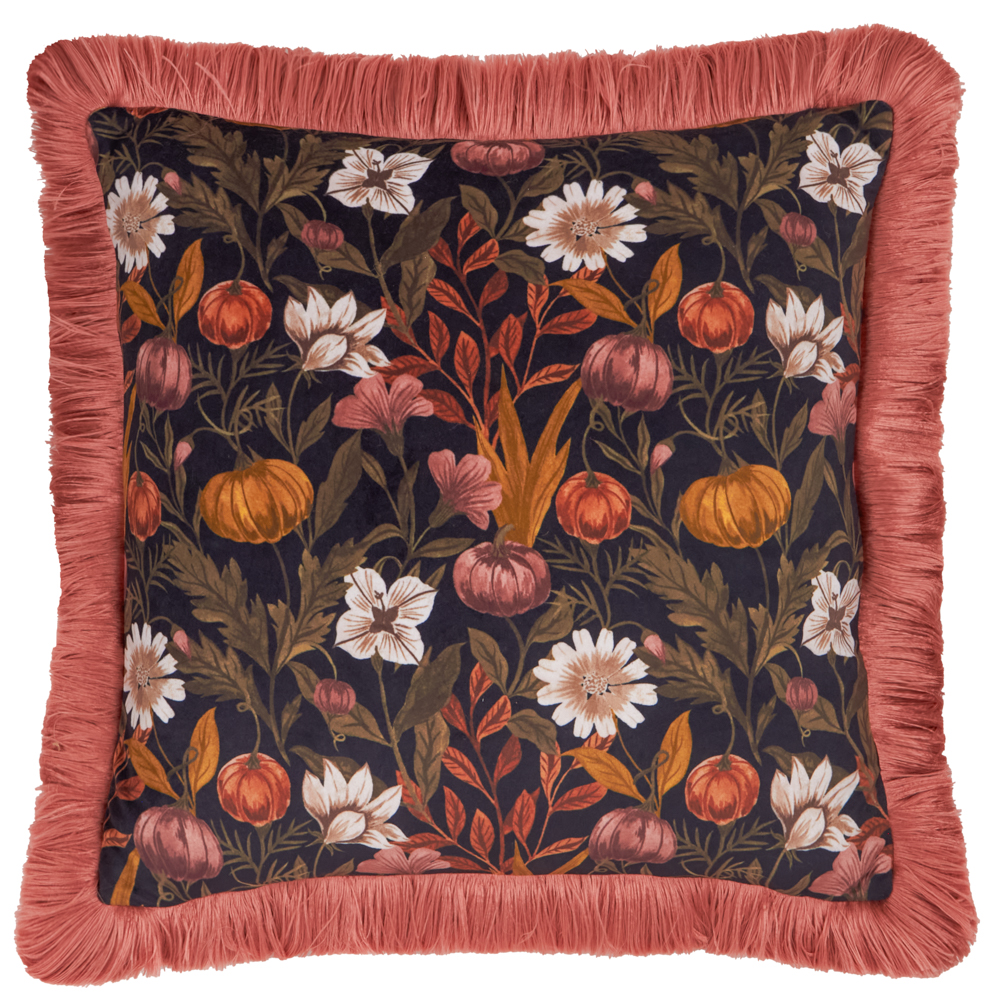 furn. Autumn Garden Fringed Velvet Filled Cushion - Pink - Size 45 cm x 45 cm | furn. Sale | Discount Designer Brands