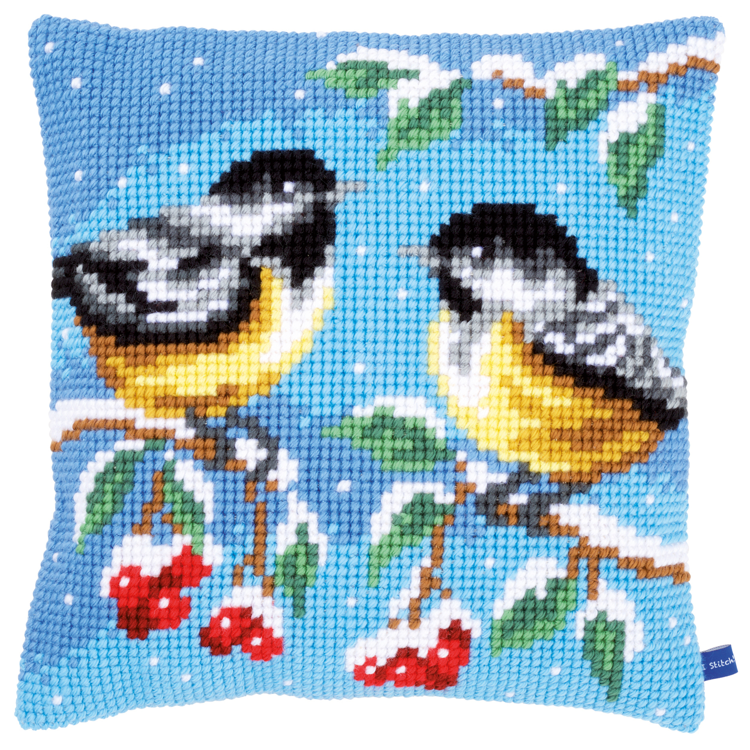 Kreuzstichkissen 2 Blaumeisen Winter
