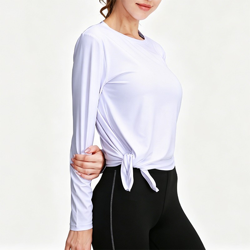 Women's Solid Colored Running Shirt Sports Top Workout Tops Spring Fall / Winter Split Long Sleeve Quick Dry Lightweight Moisture Wicking Breathable Gym Workout Running Walking Fitness Yoga White