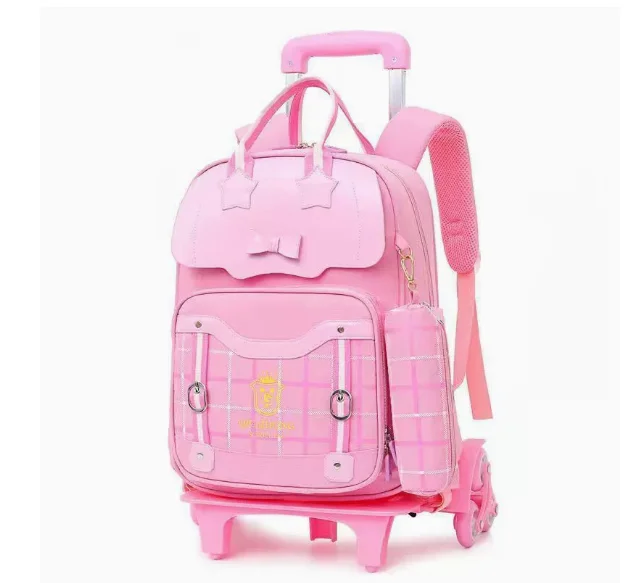 Sac de chariot d'école pour filles sac d'école à roulettes enfants école sac à dos à roulettes étudiant école sac à dos roulant pour les filles