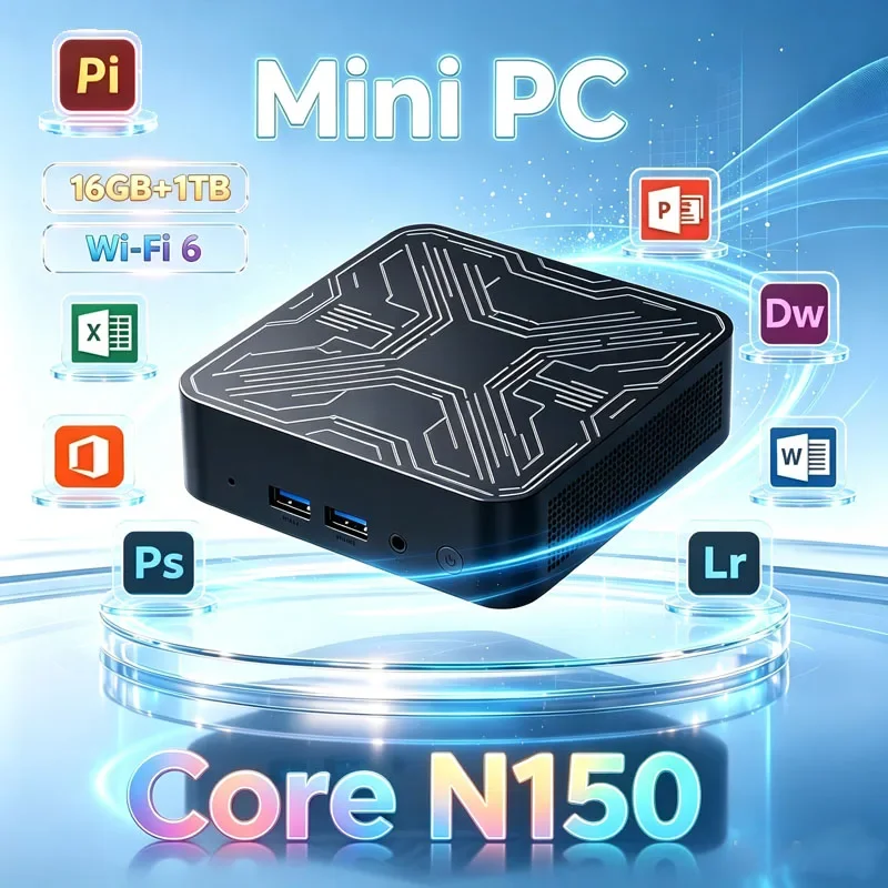 2026 Intel N150 Mini PC Intel 8GB 16GB RAM Pocket Desktop PC 1TB 2TB SSD WiFi6 4KHD Gaming Computer