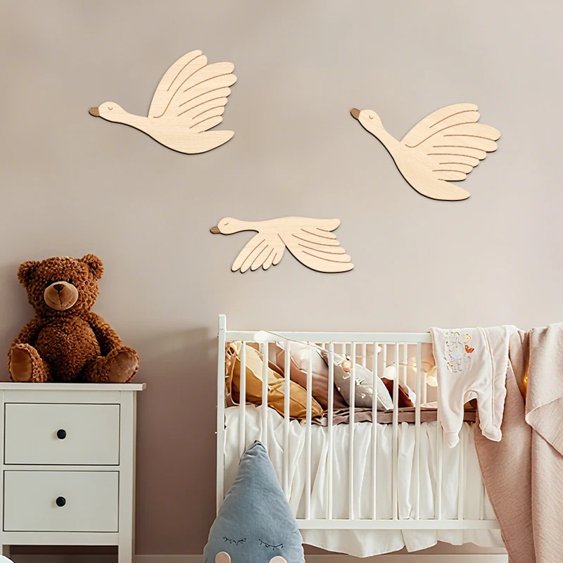 3-teiliges Set Holz-Gänse Wandsticker in Fliegenden Haltung für Tierliebhaber, Wohnzimmer Wandkunst, Spielzimmer Holzschild Wanddekoration