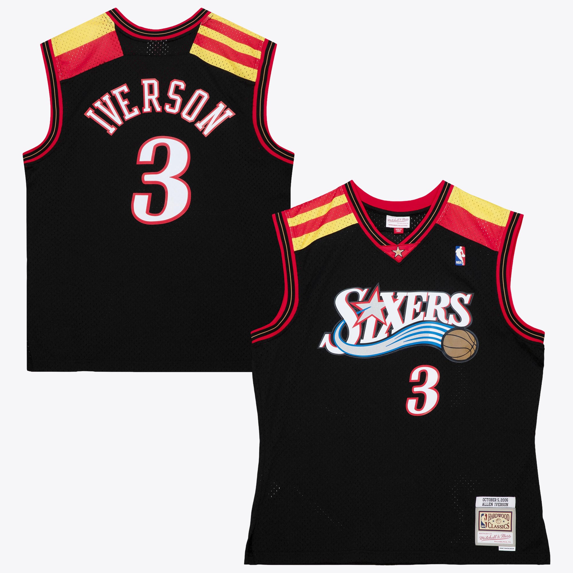 Maillot authentique alternatif noir des Philadelphia 76ers, signé Mitchell & Ness Allen Iverson (édition 2006, Espagne) - - Homme Taille: 2XL
