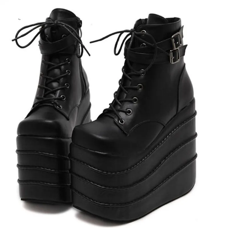 Größe 35-41 Botas Mujer Plataforma Winter Damen Stiefel Punk Stil Weiß Keil High Heel Stiefel Schnüren Keil Plattform stiefel