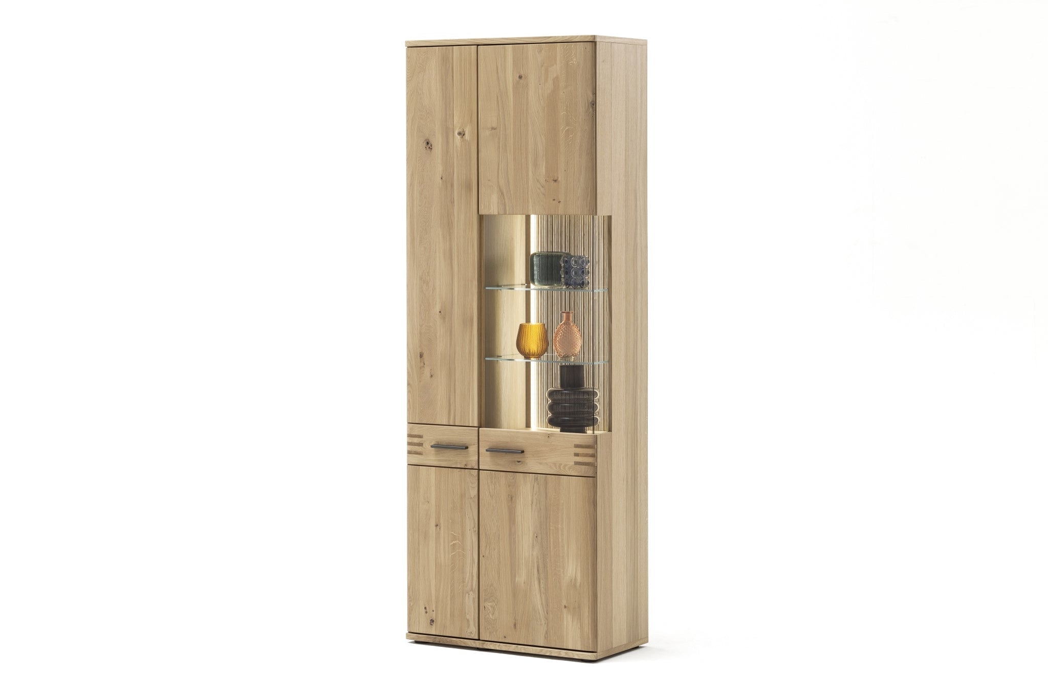 Vitrinenschrank Eiche bianco teilmassiv 75 cm Sevilla