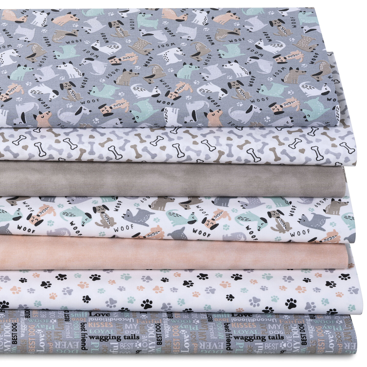 Patchwork- und Quiltpaket Hunde, grau-color