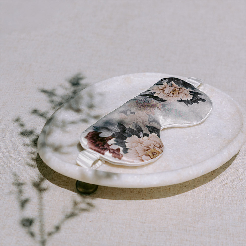 Keina Washable Silk Eye Mask | Floral Padded Eye Mask - white - KIM + ONO
