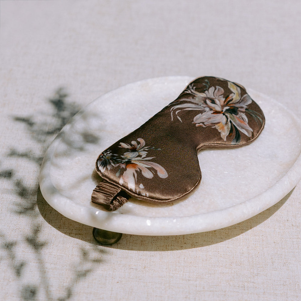 Yuri Washable Silk Floral Eye Mask | Luxury Sleeping Eye Mask - mocha