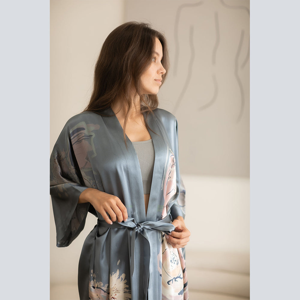 Jia Washable Silk Lightweight Short Kimono | KIM+ONO - grey (final sale) / one size