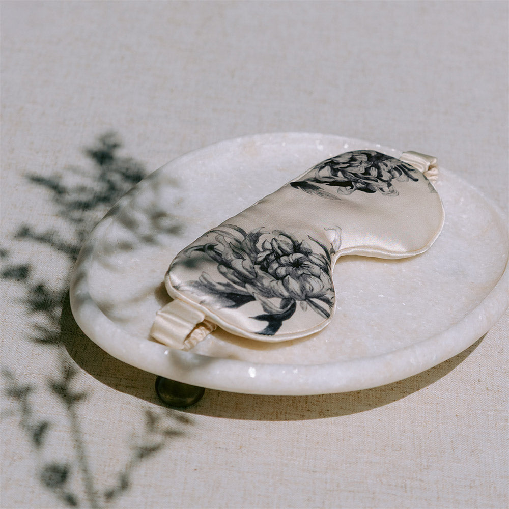 Kiku Washable Silk Sleeping Eye Mask | Floral Luxury Eye Mask - ivory - KIM + ONO