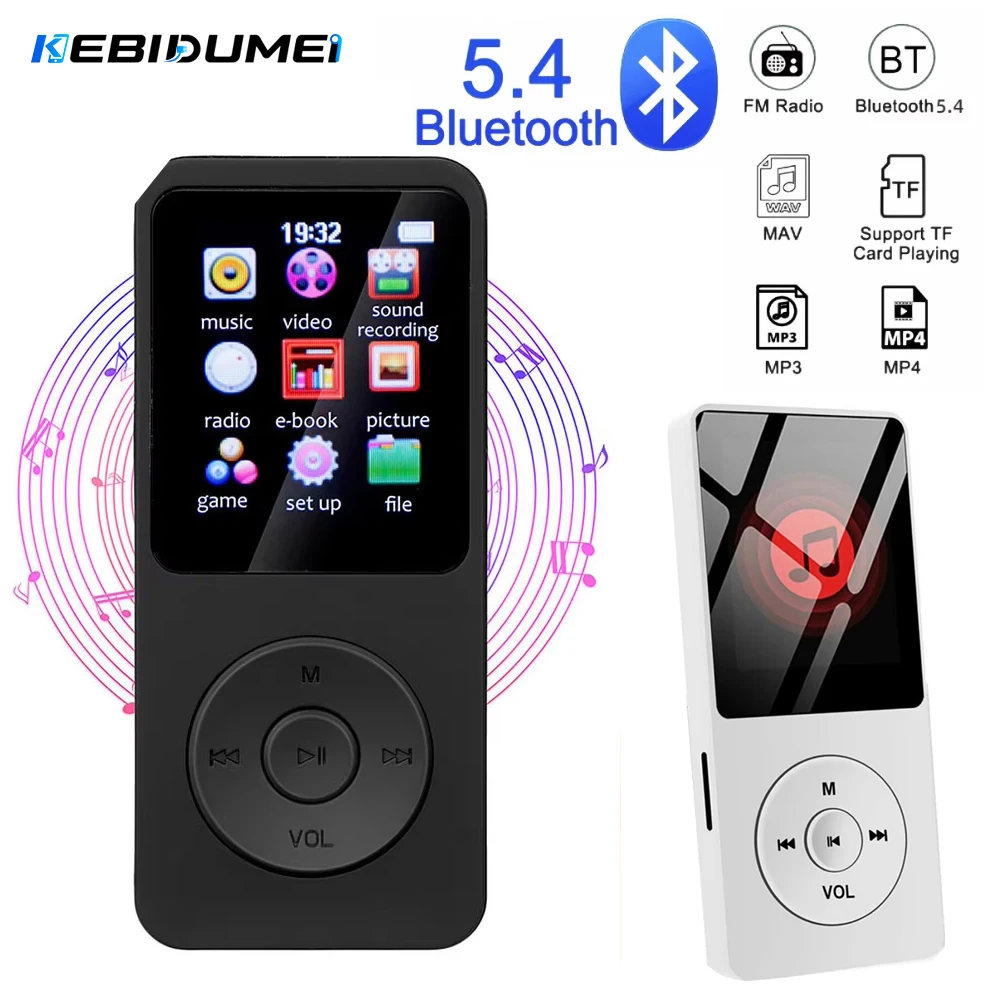 Lecteur MP4 MP3 KEBIDUMEI BT 5.0 avec haut-parleur intégré, écran portable de 1,8 pouces, lecteur de musique, prise en charge de la carte TF avec radio FM, enregistrement d