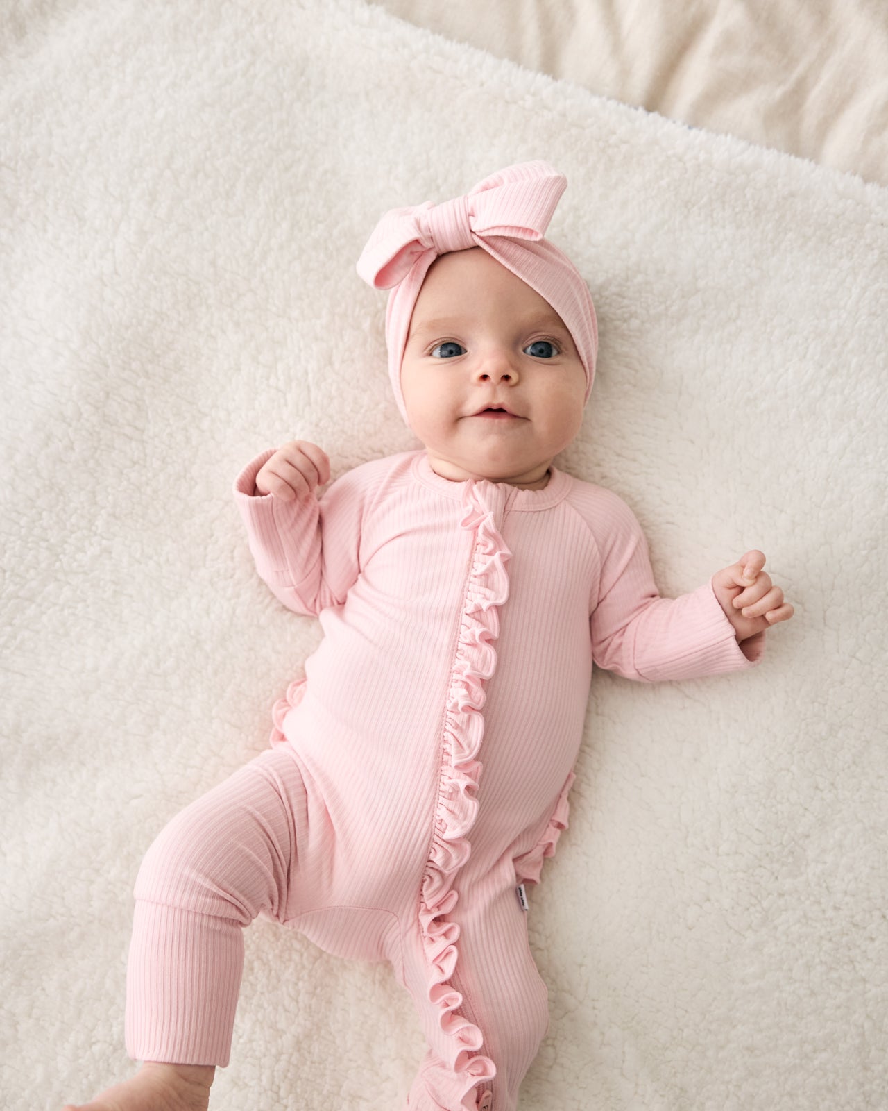 Prima Pink Ribbed Ruffle Zippy - 3-6 months