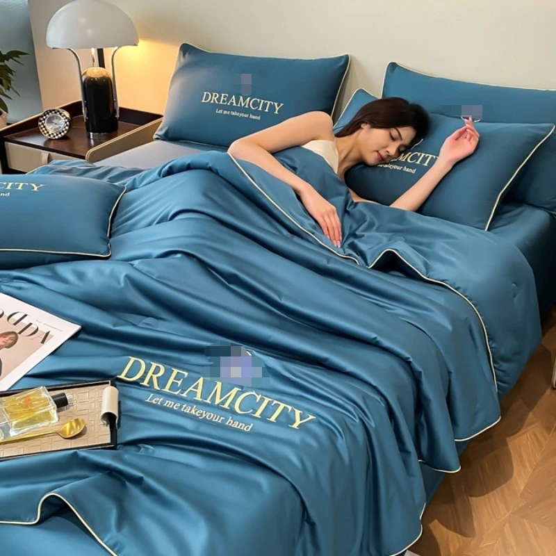 Solid color silk embroidery Xia Liang quilt cool feeling air conditioner quilt household single piece, no bed sheet pillowcase