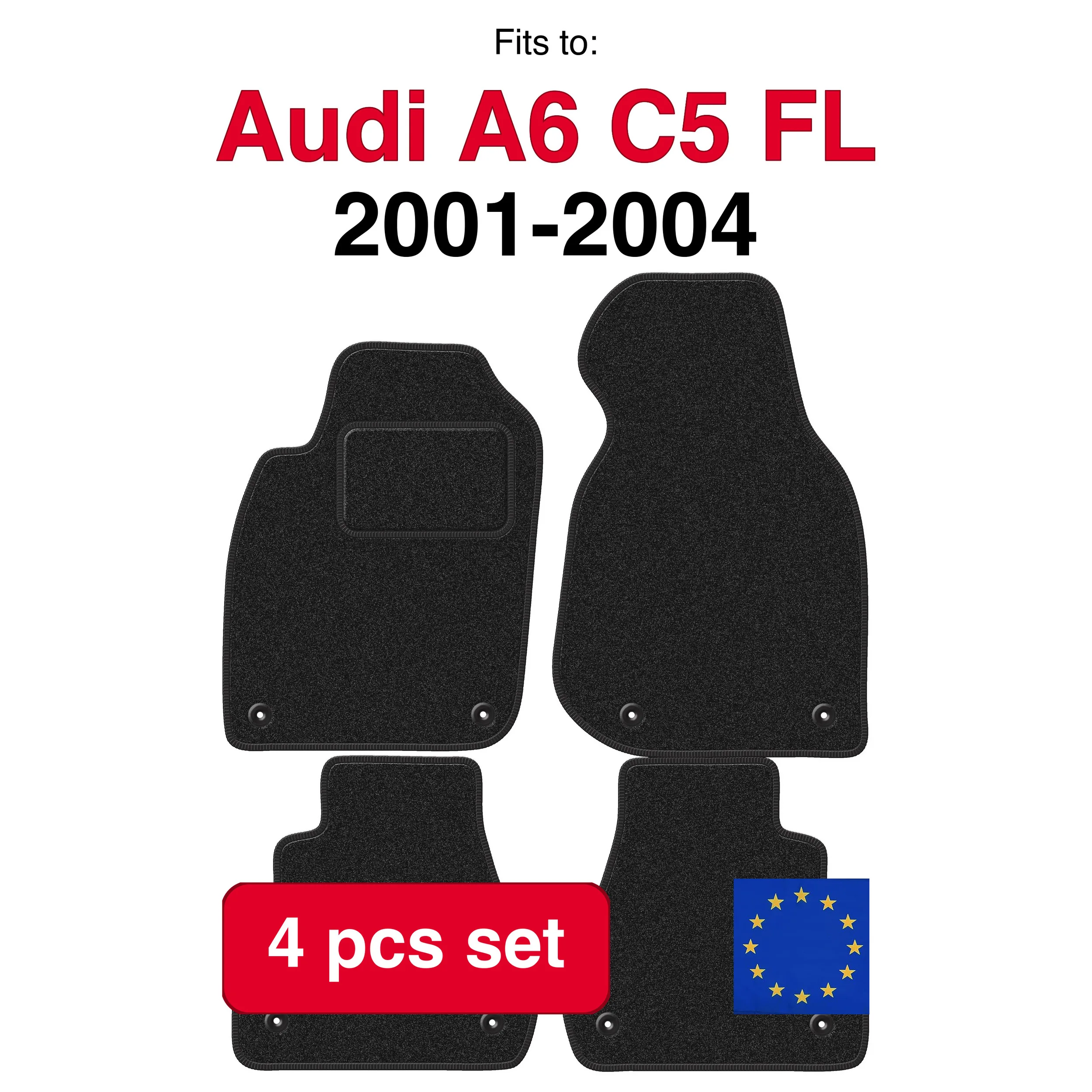 Tapis de voiture en velours ANTHRA pour Audi A6 C5 FL berline, break, Avant (2001-2004) - anthracite (4 pièces) - ensemble de tapis de voiture sur mesure