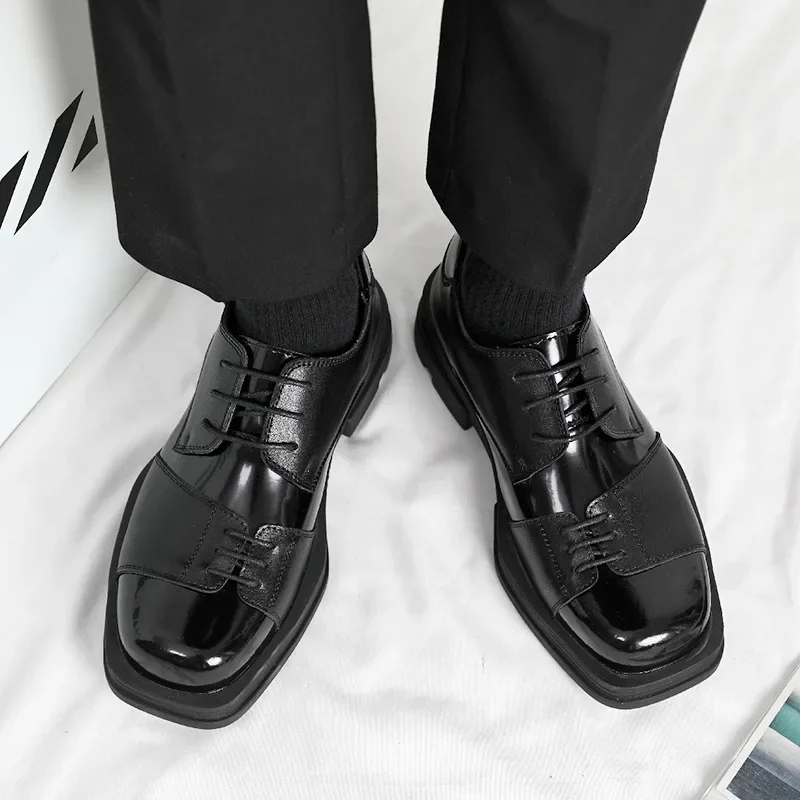 Männer Echtes Leder Derby Schuhe Vintage Karree Männlichen Lace Up Plattform Kleid Schuhe Schwarz Business Schuhe Hochzeit Schuhe