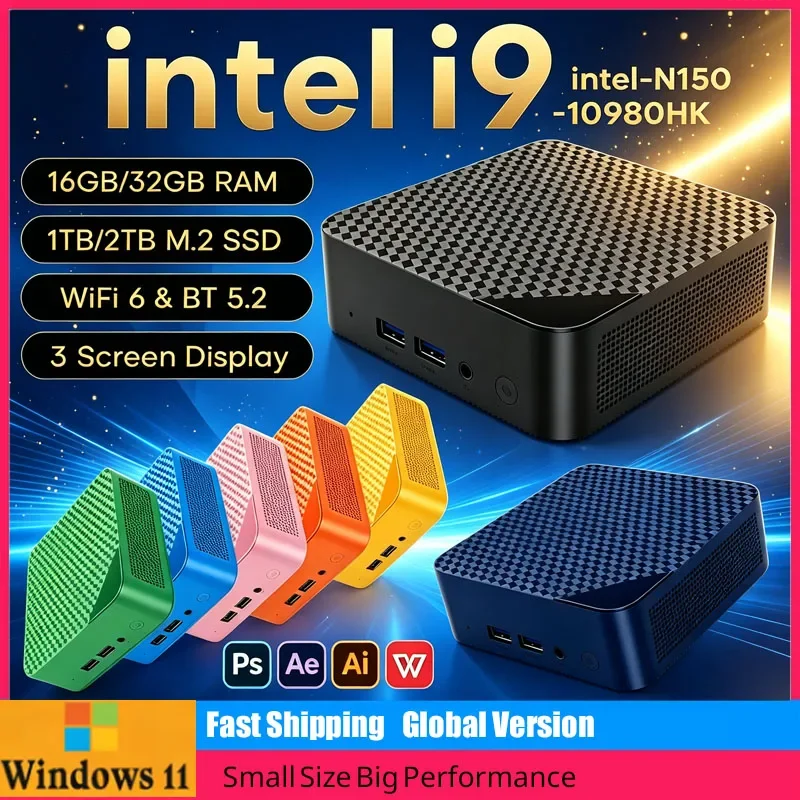 New PC Mini Intel Core I9 10980HK Gaming PC Computer 16GB RAM M.2 SSD Windows 11 Pro WiFi 6 BT5.2 UHD Gamer Desktop PC