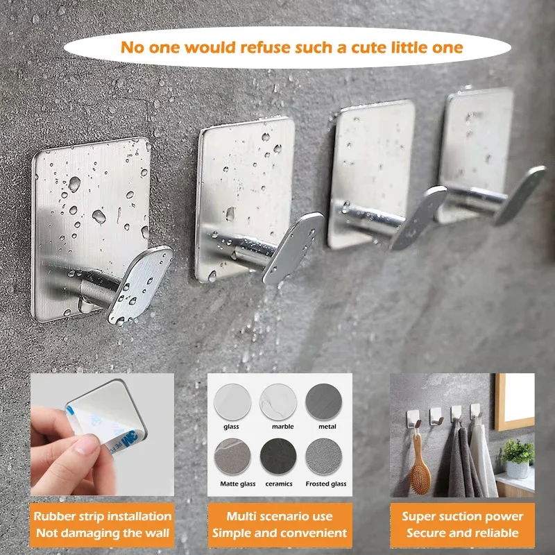 Badezimmer-Kleiderhaken Selbstklebende Wandhaken Edelstahl-Handtuchhalter Badezimmer-Küchen-Hardware Mehrzweckhaken