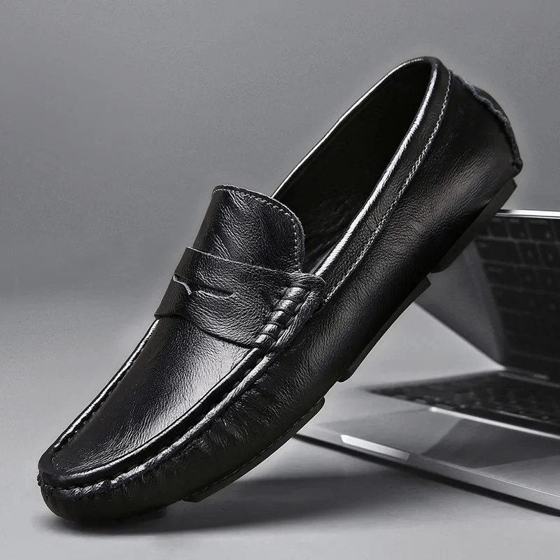 Noir Penny mocassins chaussures hommes chaussures de conduite mode confortable sans lacet hommes mocassins chaussures pour homme en cuir hommes chaussures décontractées