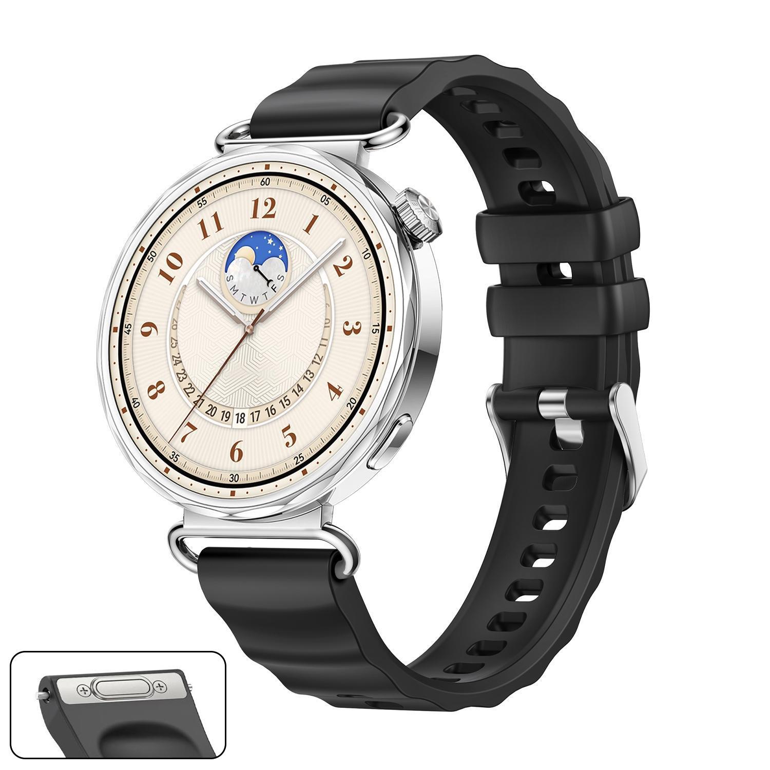 Huawei Watch GT 6 41mm Silicone Watch Band Quick Release Replacement Strap With Silver Buckle black