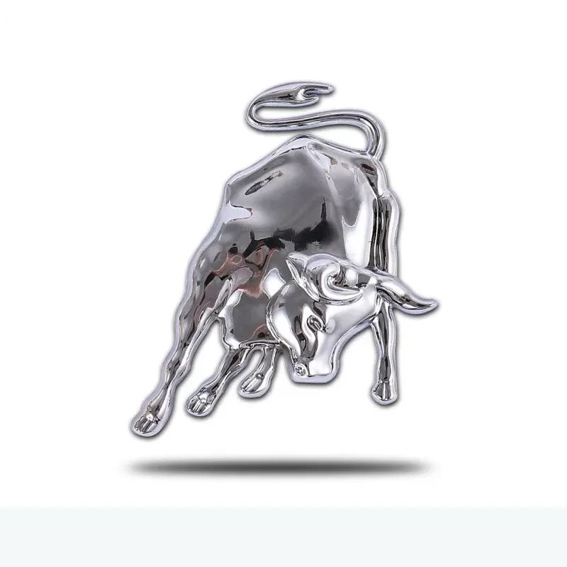 3D Metal Bull Emblem Car & Motorcycle Sticker Premium Bullfighting Badge Decal For Vehicle Exterior Decoration silver
