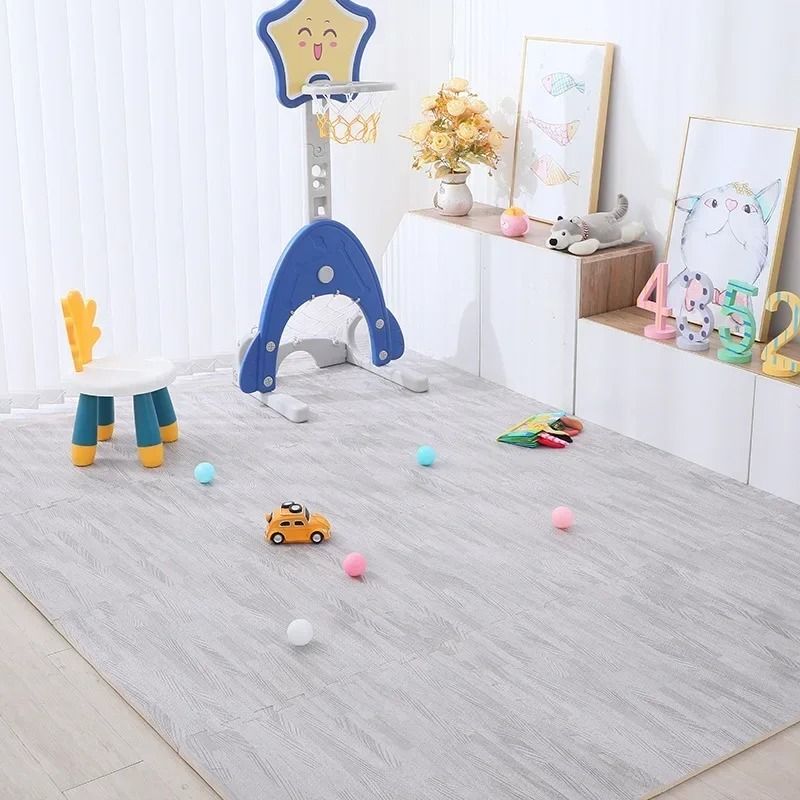 Wood Grain EVA Foam Puzzle Play Mat For Kids grey 16pcs
